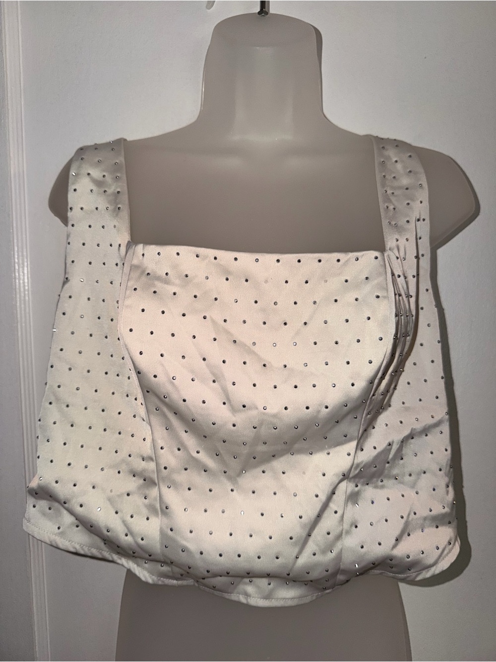 wild fable Cream Smocked Crop Top with Square Neckline